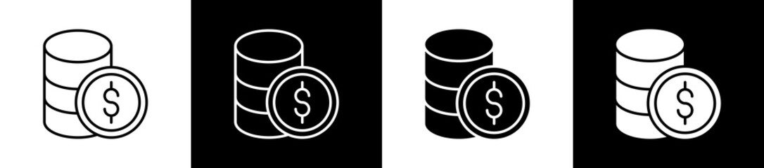 Money icon set in line and glyph style on black and white background