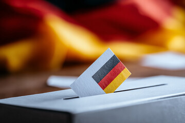 German flag ballot paper being placed in a voting box