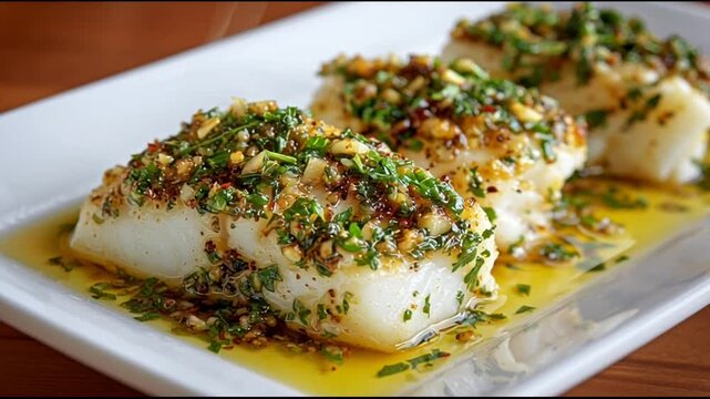 Baked Cod Loins With Garlic And Herbs