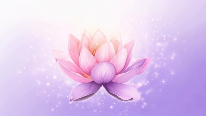 Pastel floral illustration of a lotus flower, with gentle light and shimmering particles