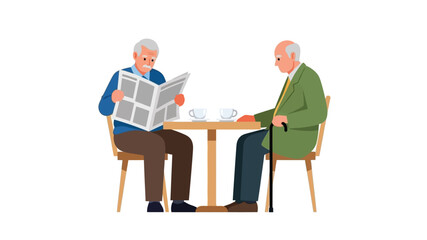 Two senior men enjoying a quiet moment with coffee and a newspaper
