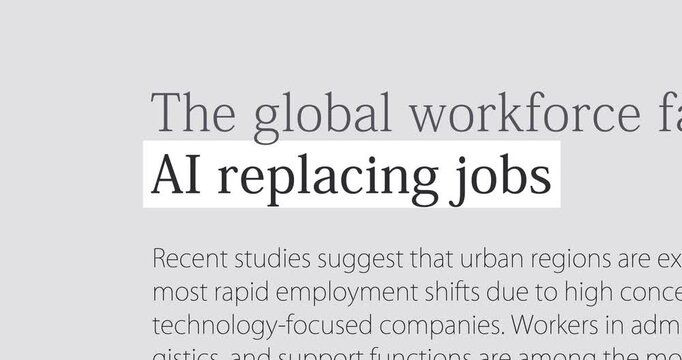 AI replacing jobs, changing news headlines sequence across media, news about AI-driven layoffs and job cuts, loop footage