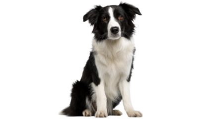 Intelligent Border Collie dog sitting attentively with alert expression, perfect for representing loyalty, companionship, or smart pet themes in animalrelated projects.