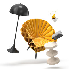 Zero gravity white interior living room 3 D Illustration