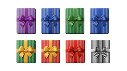 Colorful striped gift boxes with ribbons