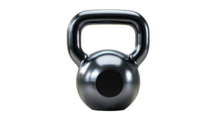 Sleek, polished metal kettlebell with a circular accent, perfect for fitness routines, gym workouts, and athletic training applications.