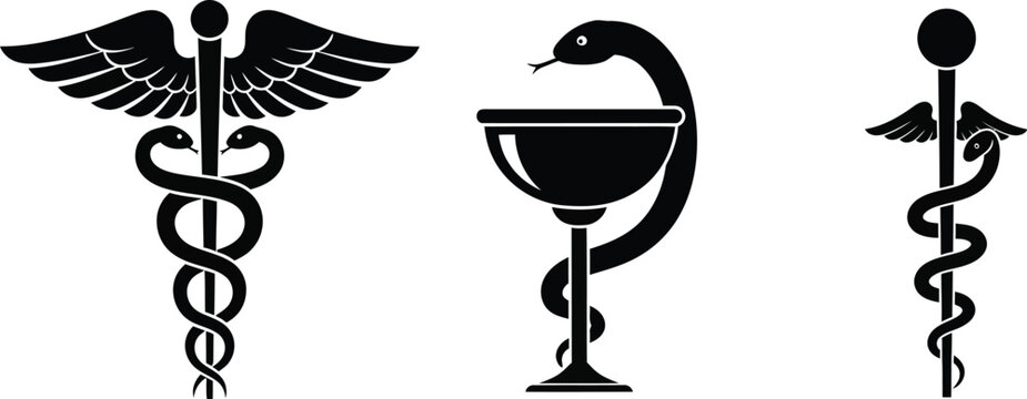 Medical caduceus icon set vector illustration icon silhouette. 