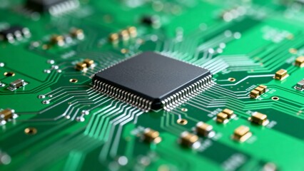 Closeup of a circuit board with microchip