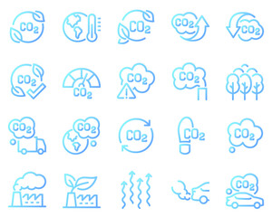 Fototapeta premium Simple Set of CO2 Related Vector Line Icons. Contains such Icons as Emission levels, Green Production, Earth and more 