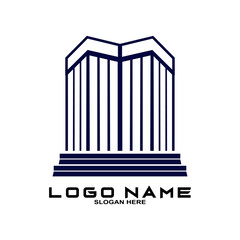 Real estate logo design. Perspective view of modern building. Residence logo template. Construction logo. Twin skyscraper logo ideas.