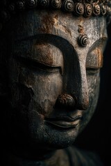 Close-up of weathered Buddha statue face (1)