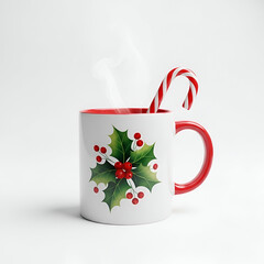 Christmas Mug with Candy Cane and Steam &ndash; Cozy Holiday Drink