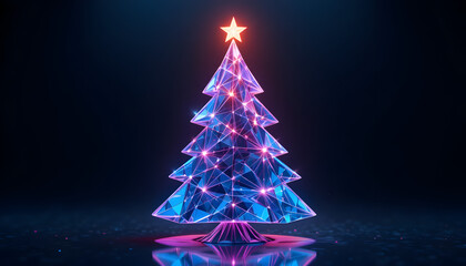 Vibrant geometric Christmas tree with glowing star and lights