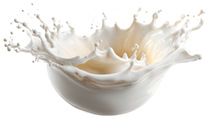 Liquid milk splash frozen in motion, captured midair with dynamic droplets and waves, perfect for food and beverage advertising or healthy lifestyle promotion.