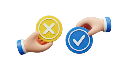 Hands Holding Check Mark and Cross Symbols - Decision Making
