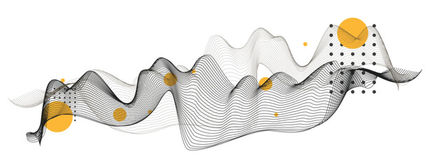 Abstract geometric artwork modern style, Trendy wireframe science or technology art elements background. Cogwheels theme Hand drawn Vector illustration