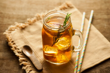 Iced Tea in Mason Jar with Rosemary Garnish