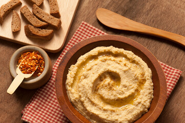 Creamy Hummus Bowl with Olive Oil and Spices