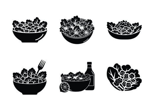 set of food caesar salad silhouette icon vector illustration isolated on white background