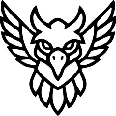 Mythical Griffin or Eagle Head Mascot Line Art Illustration.