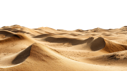 Expansive desert landscape featuring undulating sand dunes with rippled textures under a bright sky, ideal for conveying themes of travel and nature.