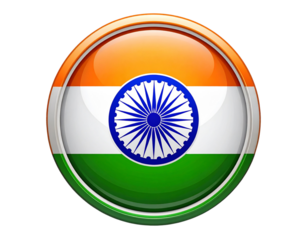 Indian Flag Circular Badge with Clean White Border, Flat Design, Isolated on Transparent Background