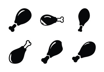 set of food chicken drumstick silhouette icon vector illustration isolated on white background © SailoBala