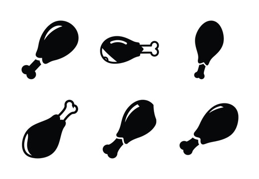 set of food chicken drumstick silhouette icon vector illustration isolated on white background