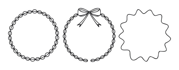 Set of three decorative circular frames with oval bead chains and a festive bow, perfect for creating unique borders and embellishments in holiday projects and greeting cards.