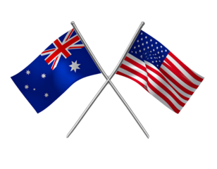 Crossed Australia–USA Flag Emblem with Minimal Style, International Partnership Vector Icon
