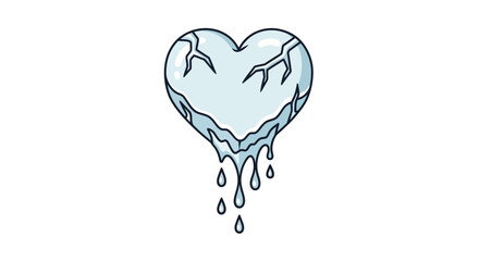 Symbolic vector illustration of a thawing ice heart with cracks and dripping water, representing emotional vulnerability, healing from pain, or the softening of a hardened resolve