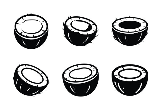 set of food coconut half silhouette icon vector illustration isolated on white background