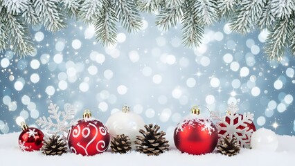 christmas background with balls and fir branches
