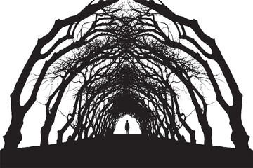 Silhouette of a Person in Symmetrical Tree Tunnel