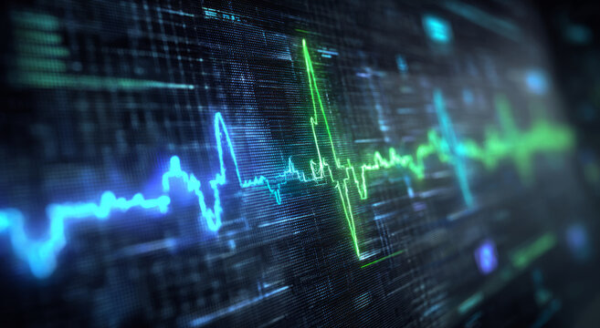 Hologram electrocardiogram heartbeat technology futuristic holographic interface glowing softly