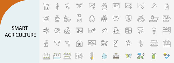 &ldquo;smart agriculture icon set, flat minimal vector line design&rdquo;  