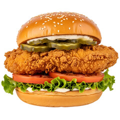 Fast food chicken burger isolated on transparent background