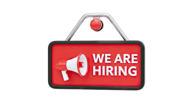 Hiring Sign with Megaphone Announcing Job Openings - Powered by Adobe