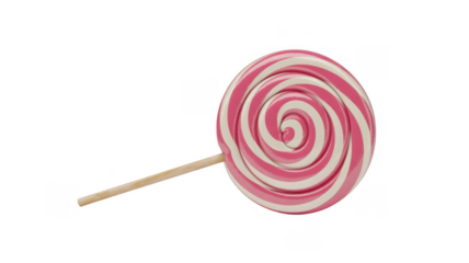 Large pink and white swirly lollipop on a stick candy isolated on a transparent background