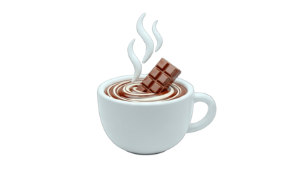 Hot Chocolate with Chocolate Bar and Steam in a White Cup