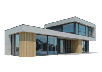 Modern two-story house with large windows and wood accents modern house concrete isolated on a transparent background