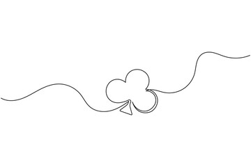Abstract Continuous One Line Drawing of a Club Card Suit. Minimalist Game Vector Icon.