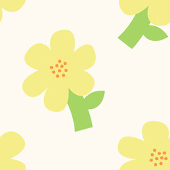Seamless Cute Floral Pattern with Yellow Flowers on Cream Background
