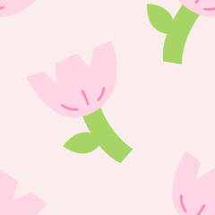 Seamless Cute Floral Pattern with Pink Flowers on Soft Pink Background