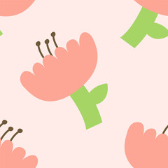 Seamless Cute Floral Pattern with Peach Flowers on Soft Peach Background