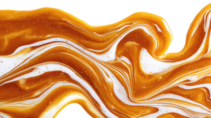 Shiny golden liquid waves with a metallic fractal texture create an abstract orange and brown satin fabric design for a luxury wallpaper backdrop