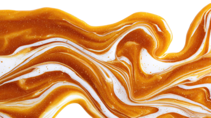 Shiny golden liquid waves with a metallic fractal texture create an abstract orange and brown satin fabric design for a luxury wallpaper backdrop