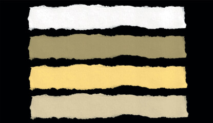 Fototapeta premium set of light-colored torn paper texture on black background