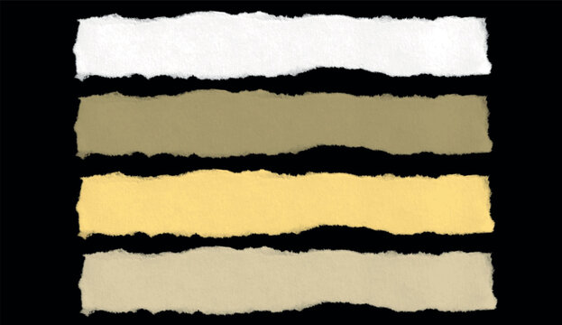 set of light-colored torn paper texture on black background