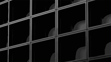 Monochromatic abstract pattern of repeating glass window panes with dark reflections